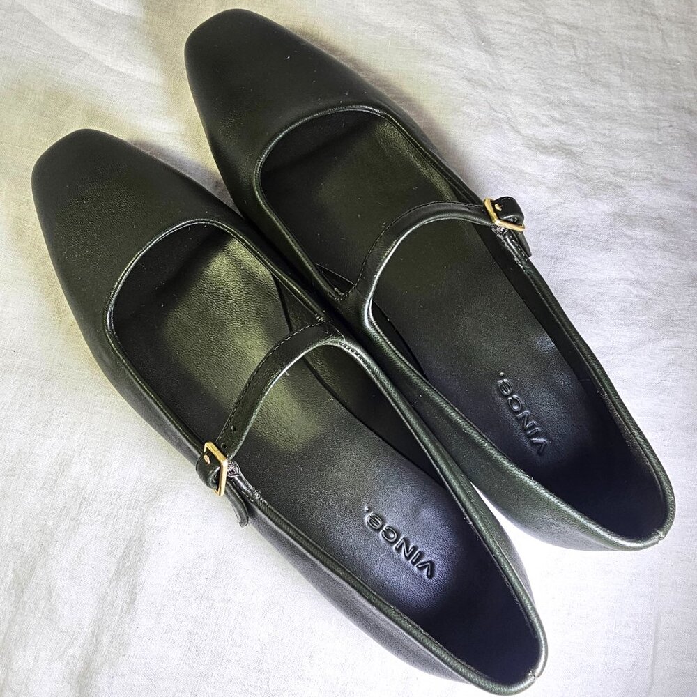 Vince Brody Genuine Leather Mary Jane Ballet Flat EU40 US9 Eden Dark Olive - Picture 2 of 13